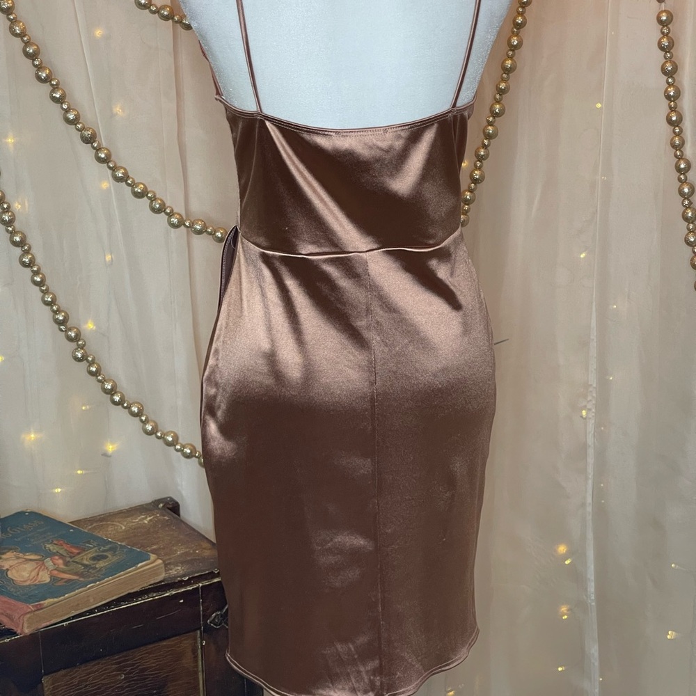 Lulu's Rose Gold Satin Prom Dress - Picture 2 of 5